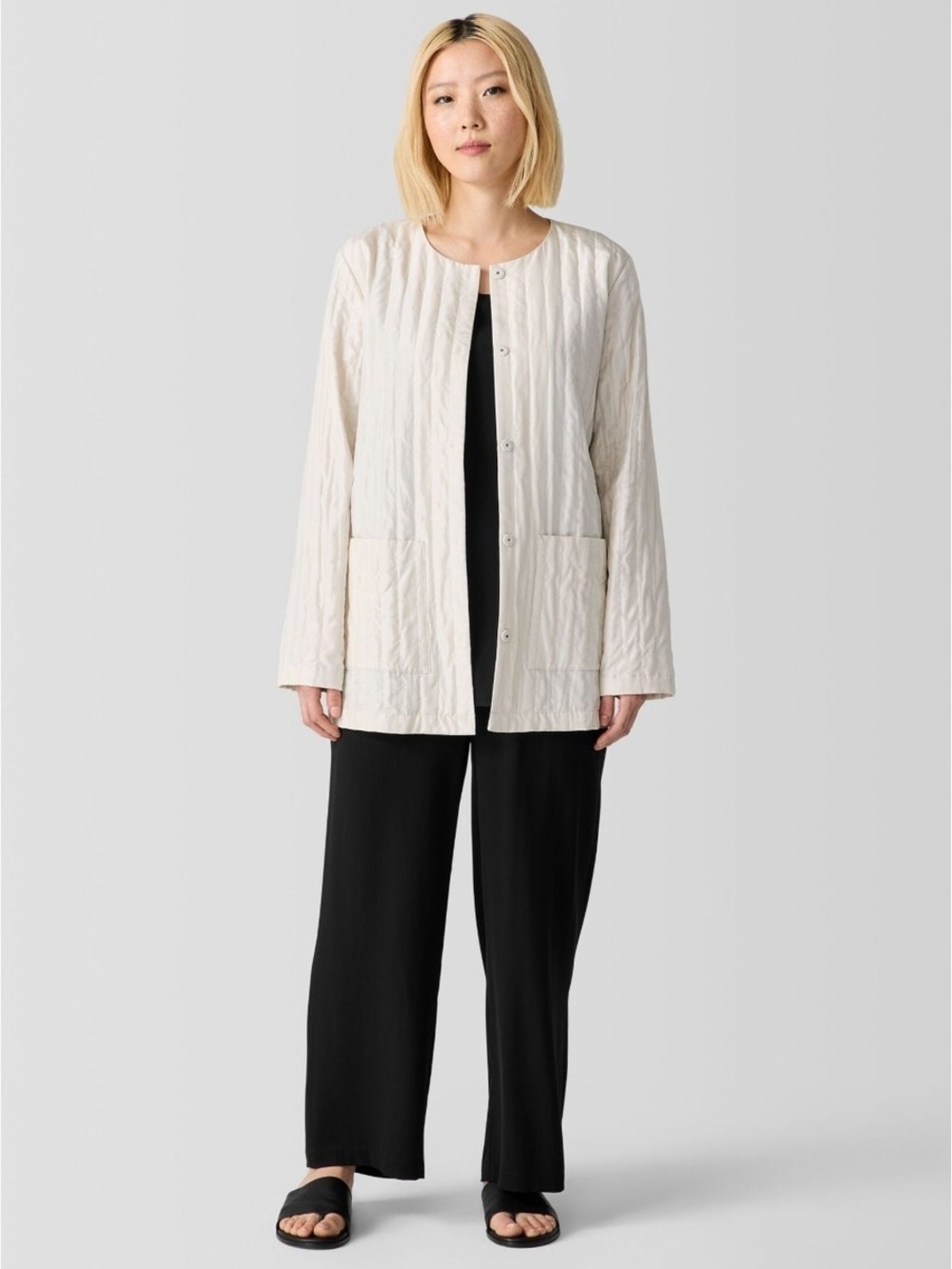 Eileen Fisher quilted silk habutai jacket Size XS
